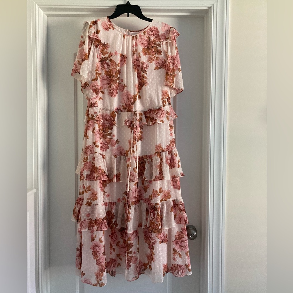 Rachel Parcell Pink Floral Tiered Midi Dress - Picture 3 of 8